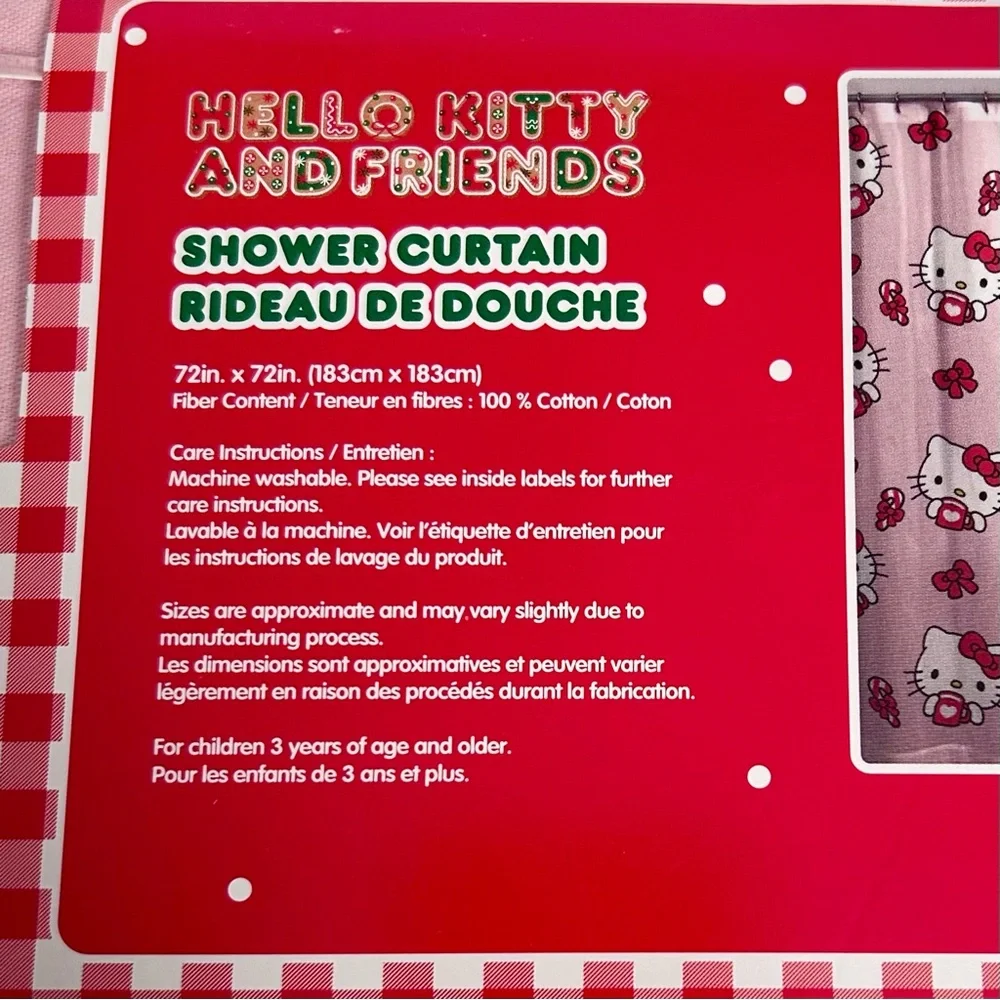 Hello Kitty Shower Curtain featuring Hello Kitty with Mug, candy canes and bows